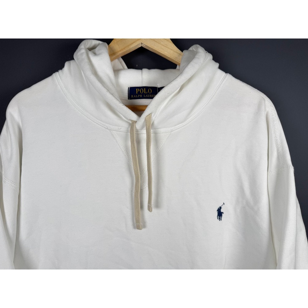 Polo Ralph Lauren Mens 2XLT White Fleece Hoodie Blue Pony Logo Sweatshirt Tall